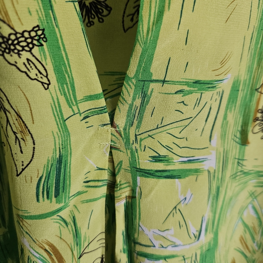 Vintage 90s PIANO Lime Green Silk Blouse Floral Print Long Sleeve Shirt 1X - Picture 7 of 12